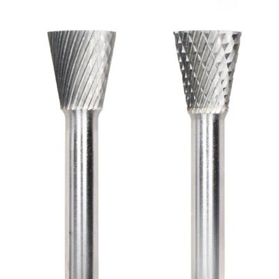 Guter Preis Einfach geschnitten Typ N Umgekehrter Kegel Karbid Burr 6mm Schaft Durchmesser 19mm Kopf Durchmesser Bearbeitungsoberfläche Profil des Werkstücks online